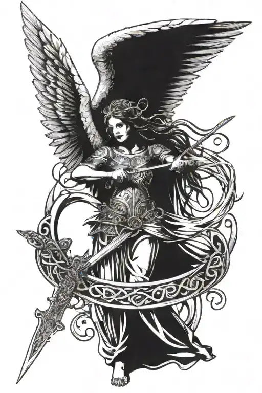 Celtic Female Angel Holding A Sword In One Hand And Reaching Down With The Other