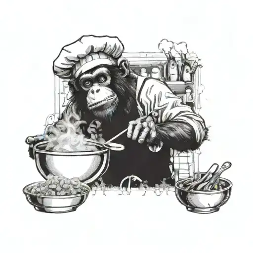 A Monkey Chef Cooking Up A Storm In A Kitchen With Acid Techno Music Playing In The Background