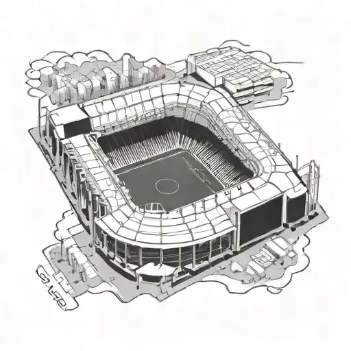 A Detailed Blackwork Tattoo Of A Football Pitch With The Tottenham Hotspur Stadium In The Center