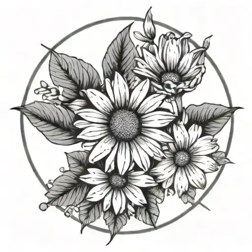 Flower Daisy In Circle Of Word