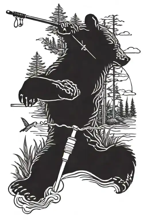 Bear Fishing Rod With A Nature Backdrop