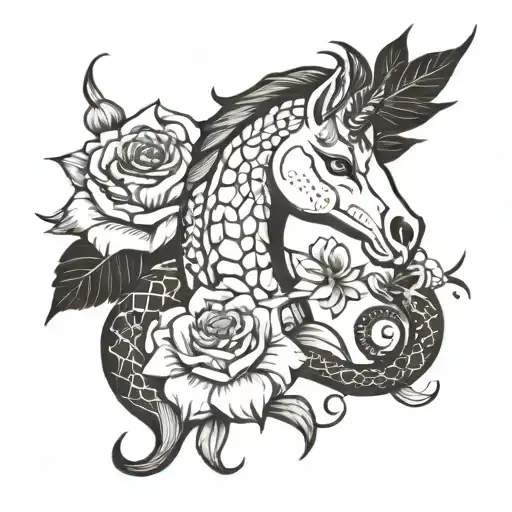 Snake And Flowers And Unicorn