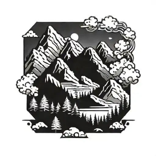 Create A Tattoo Of A Mountain Range With Playstation Symbols Hidden In The Scenery
