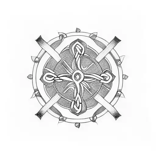 A Blackwork Tattoo Of A Celtic Cross Composed Of Interlocking Gears