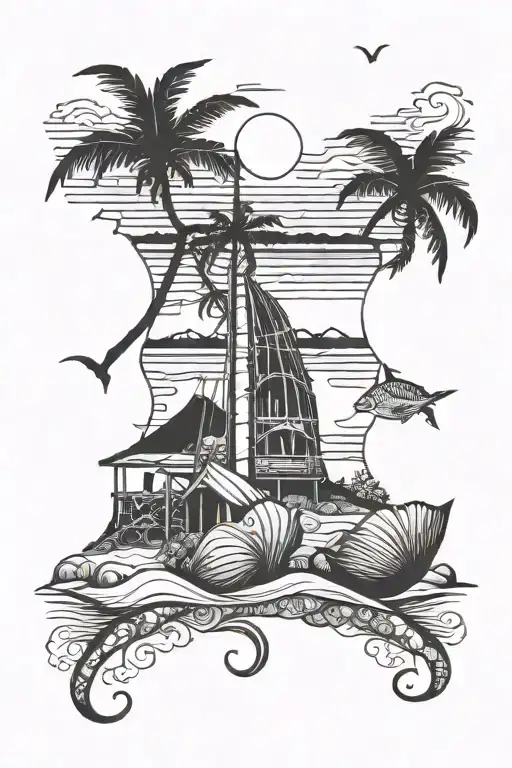 A Beach Inside The Murex Shell Silhouette