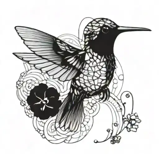 A Detailed Blackwork Tattoo Of A Hummingbird Made Out Of Crochet Stitches