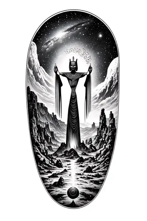 Galaxy Landscape With Technology Tattoo Featuring God Osiris