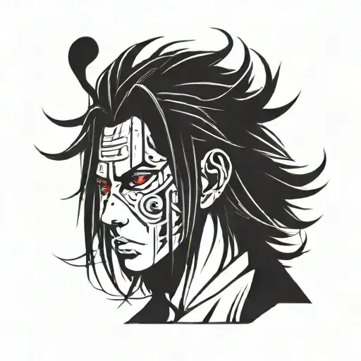 Uchiha Madara Face With Sharingan Eyes From Side Profile Realistic Portrait