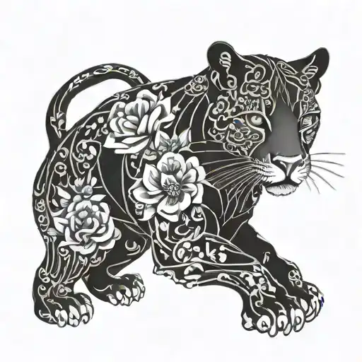 A Fierce And Elegant Panther Design Intertwined With Feminine Floral Elements