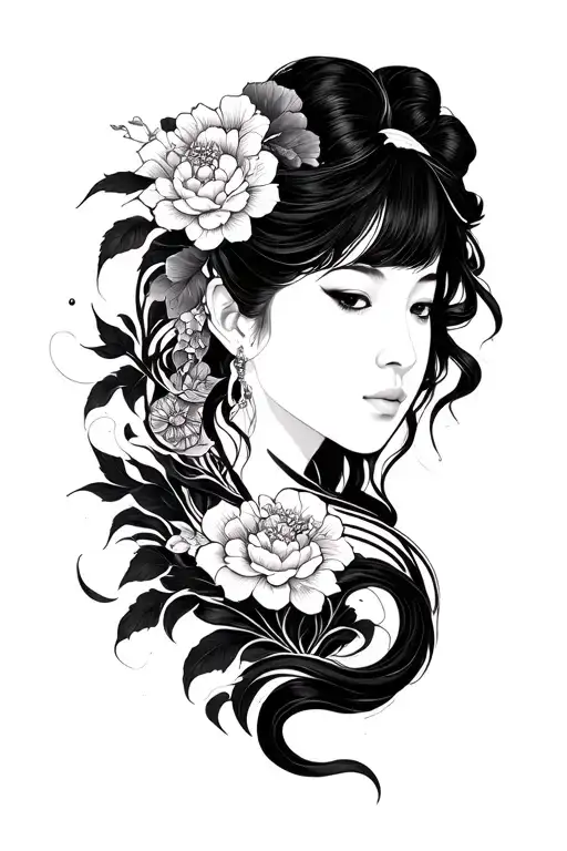 Sleeve Tattoo Japanese Blackwork With Contrast For Dark Skin