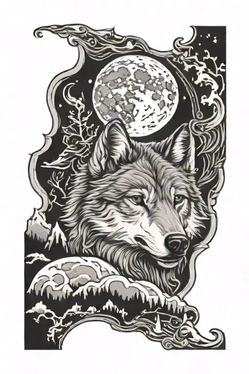 Wolf And Moon Merging Together