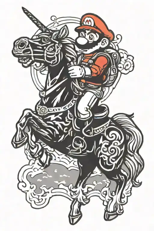 Mario Riding A Unicorn