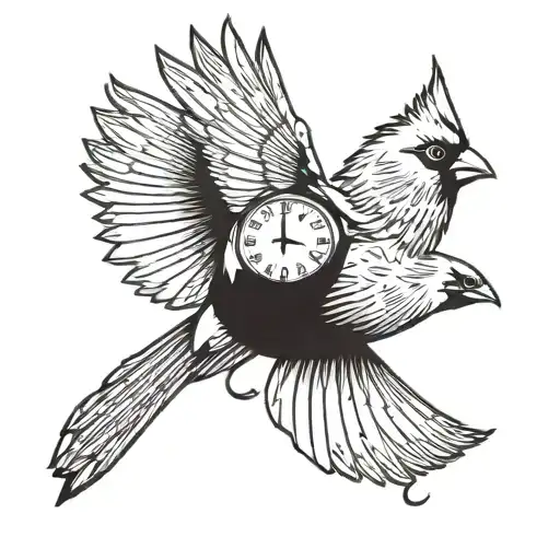 Cardinal Flying And Clock