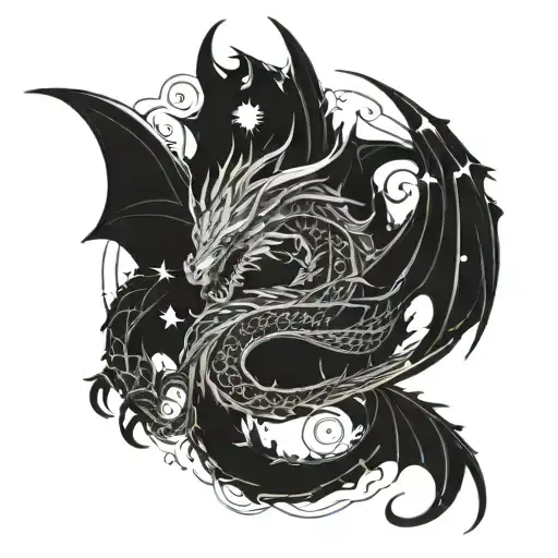 A Cosmic Dragon Intertwined With Celestial Fairies