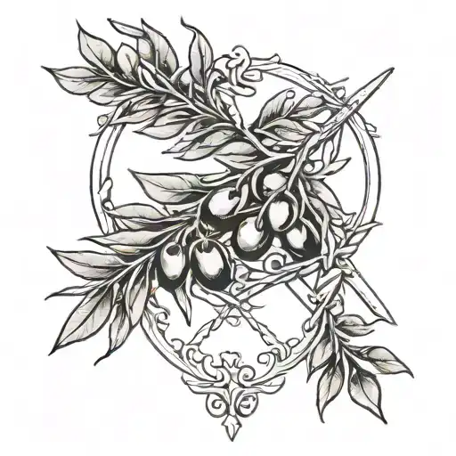 Olive Branch Wreath With Broken Sword Piercing
