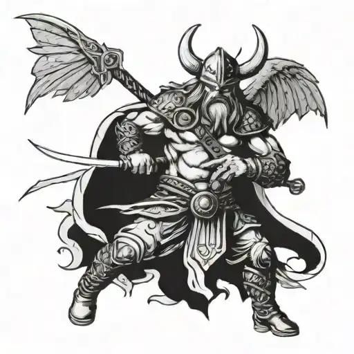 Viking Warrior With Wings Wielding A Sword In A Fierce Battle Pose
