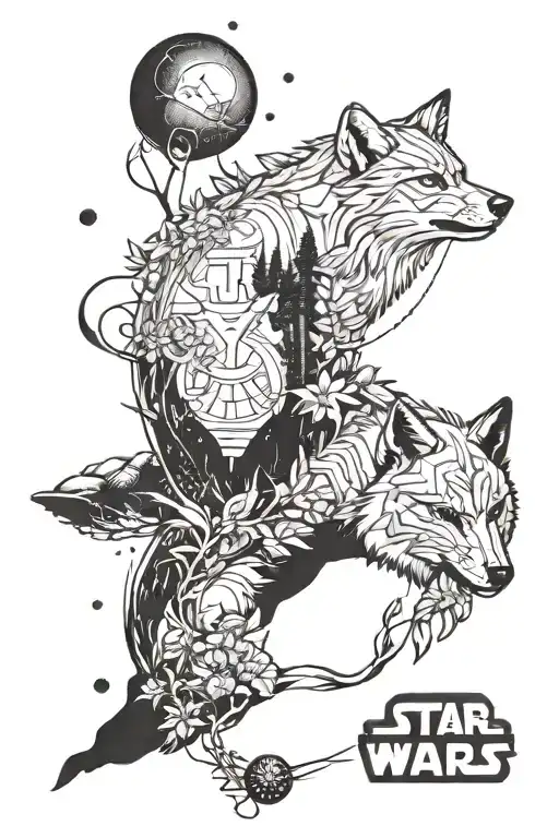 A Nature-themed Sleeve Tattoo With Hidden Star Wars References And A White Wolf As The Centerpiece