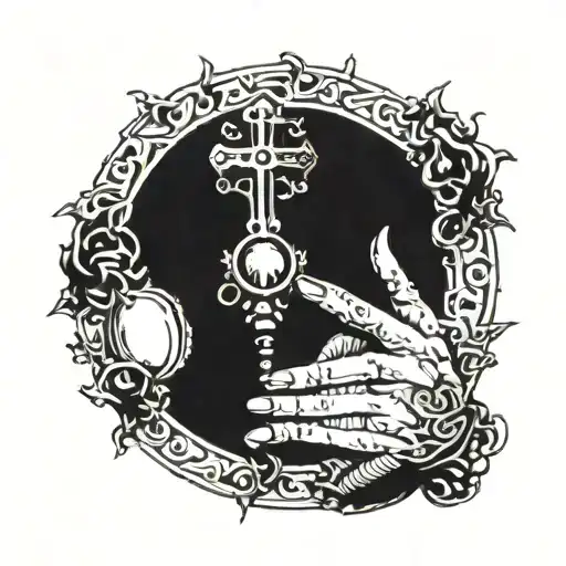 Hands In A Pray Position With A Rosary Around The Hands