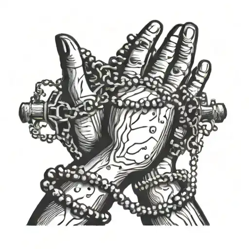 Hands In Pray Position With A Rosary Around The Hands