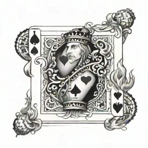 King Of Hearts Playing Card With King And Hearts Made Of Flames Realistic