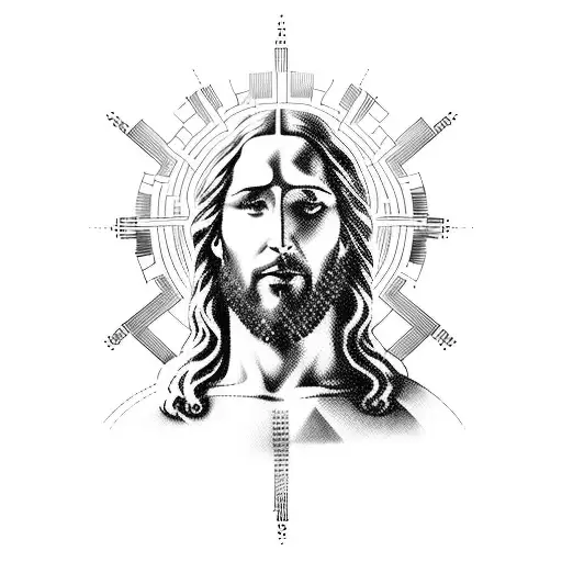 A Futuristic Interpretation Of Jesus Christ Surrounded By Blockchain Code