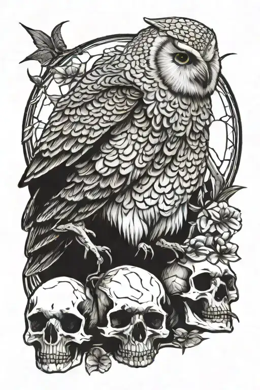 Snowy Owl Perched On Skull