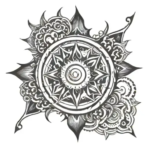 Traditional Sun With Concentric Circles Radiating From Center Representing Strength And Inner Growth