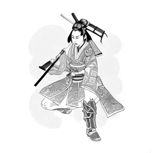 Lady Samurai With Hannya On A Battlefield Background