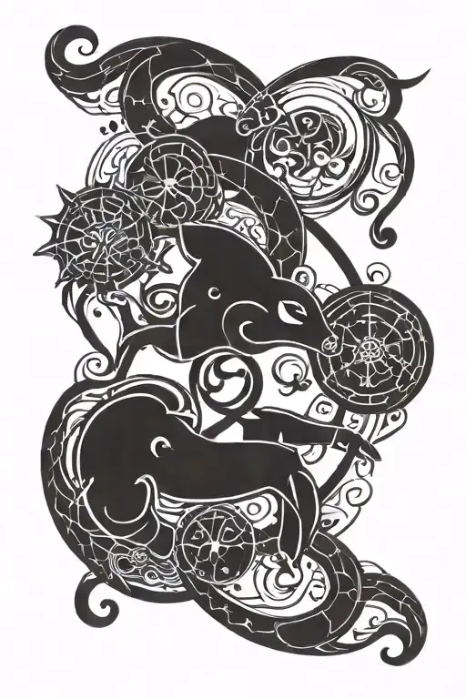 A Minimalist Representation Of The Client's Zodiac Sign Intertwined With A Psychological Symbol