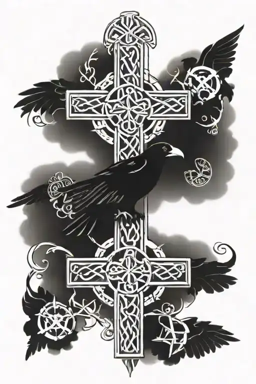 Celtic Crosses With Raven And Tree Of Life With The Letters P