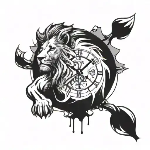 Clumsy Lion With Big Digital Clock Behins