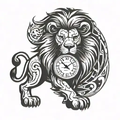 Cartoon Style Lion With Big Digital Clock Behind