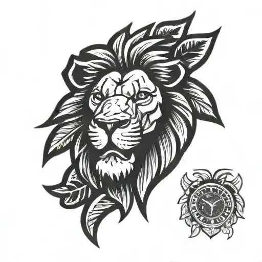 Cartoon Style Dorky Lion With Big Digital Clock Behind Surrounded By Pineapple