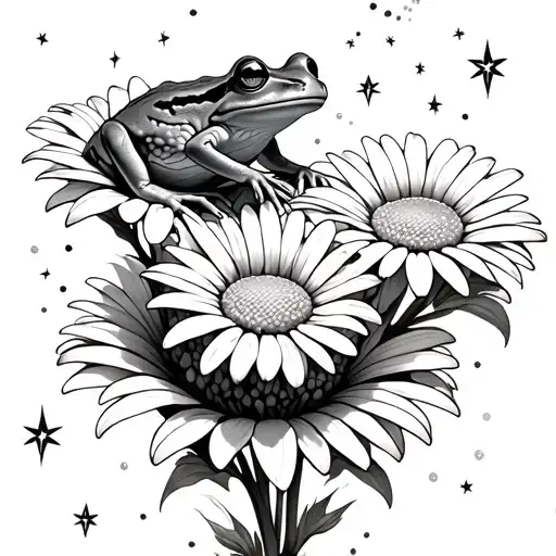 Frogs In Shasta Daisies With Star Dust Being Painted