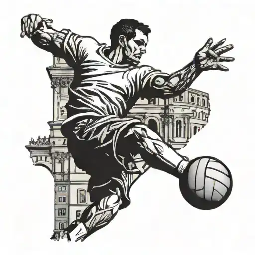 A Volleyball Player Serving The Ball With A Cityscape Of Rome In The Background