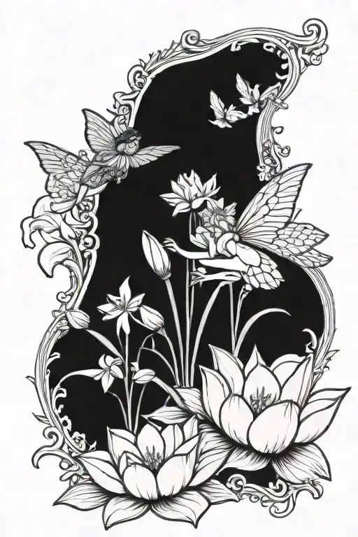 Lotus Flower And Daffodil With A Fairy Sitting