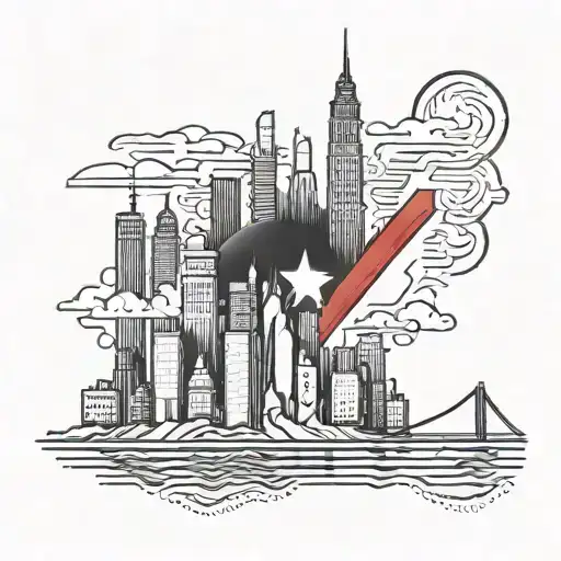 A Tattoo Combining Elements Of The Filipino Flag And The New York City Skyline