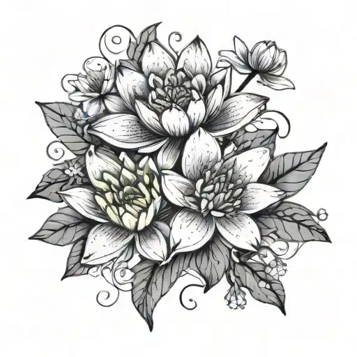 Water Lily And Cosmos Flower Bouquet