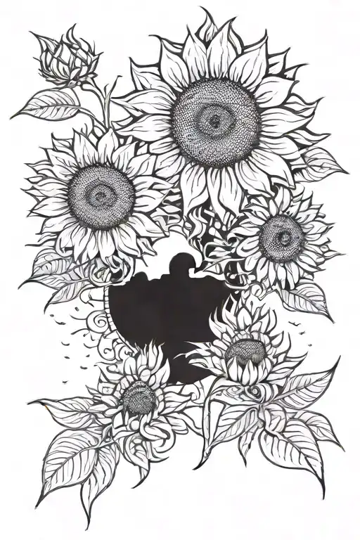 Sunflower In The Sky With 2 Kids And A Mother Looking Up At It