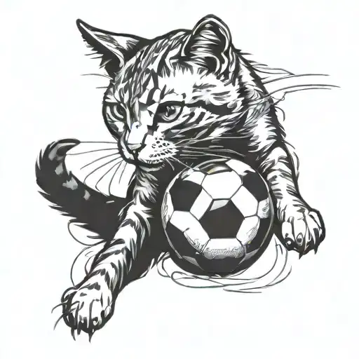 Create A Tattoo Of A Cat Playing With A Football