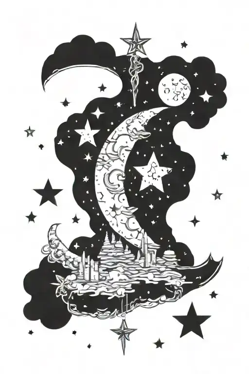 Moon And Stars With Cassian Written In The Stars