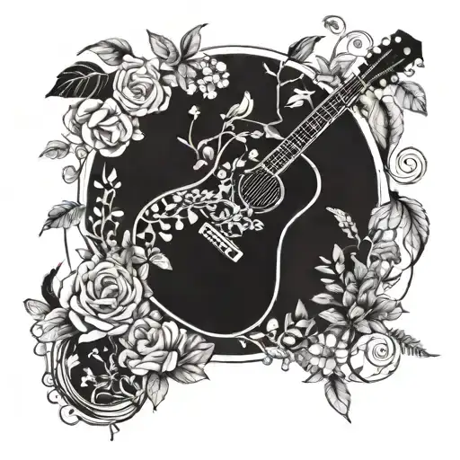 A Botanical Garden With A Guitar Hidden Among The Plants And Flowers