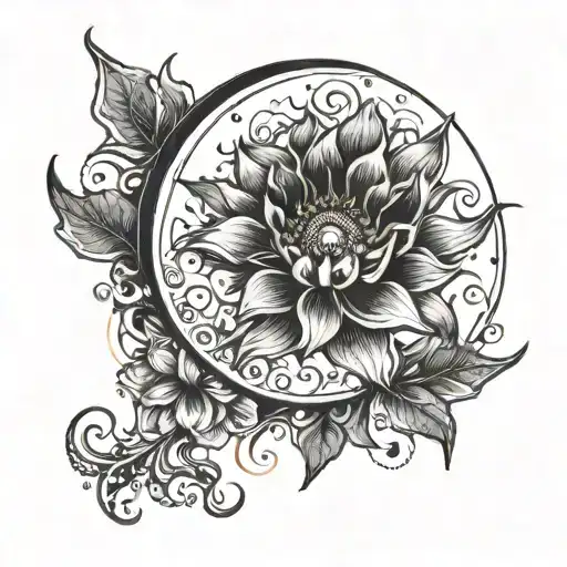 A Celestial Flower Blooming Under The Sun And Moon