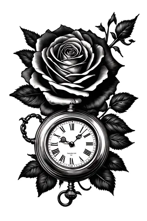 Pocket Watch Surrounded By Rose