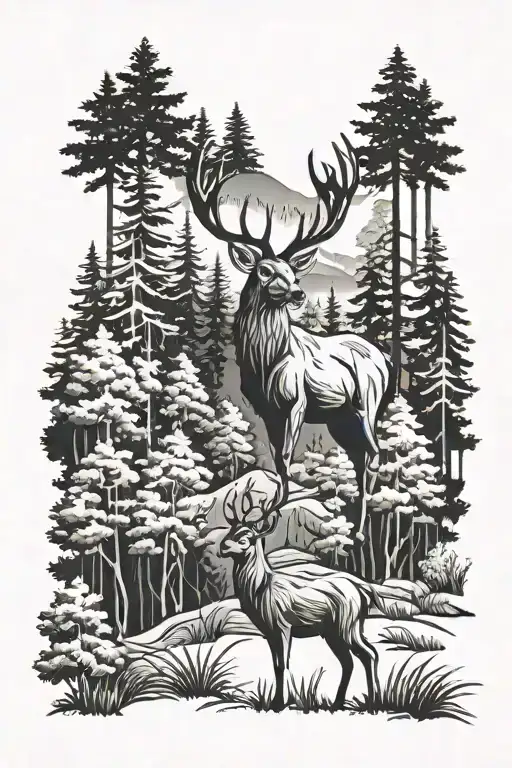 Deer In The Forest With Background Landscape