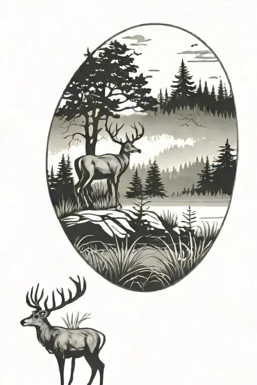 White Tail Deer In The Forest With Background Landscape