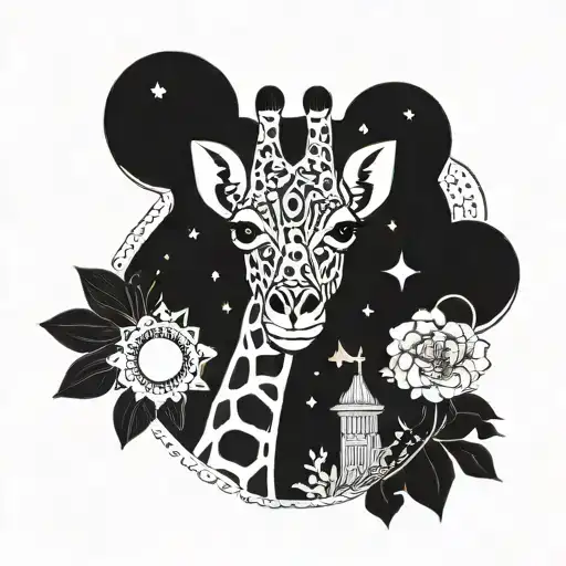Giraffe And Crescent Moon Surrounded