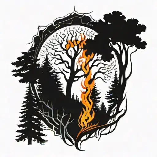 Forrest Fire Trees In Flames Engulfing