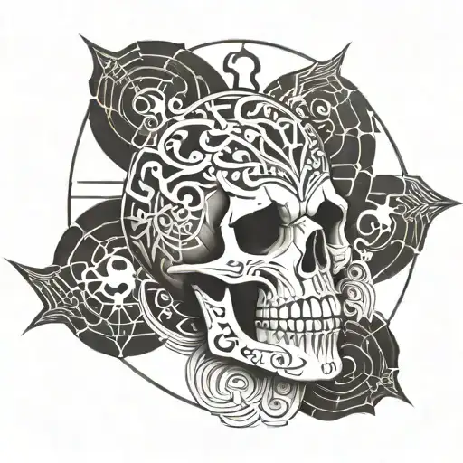 Create A Lok'tar Ogar Tattoo With A Skull Motif And Intricate Geometric Patterns