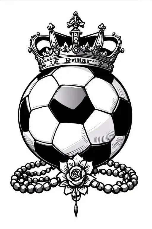 Soccer Ball With A Queen's Crown On Top And A Rosary Going Around The Ball